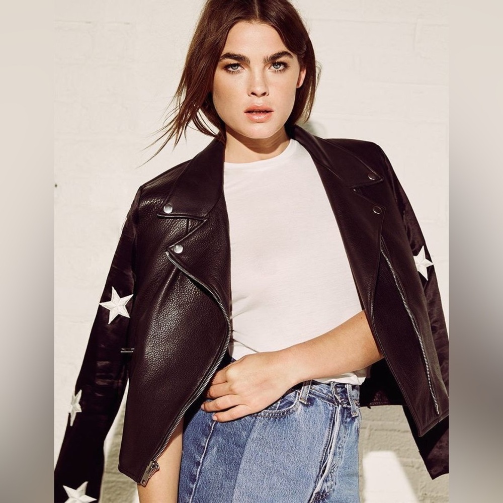 Reformation Big Dipper Leather Moto Style Jacket, Size L